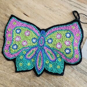 Beaded Butterfly Key & Card Holder - Pink, Lime & Turquoise